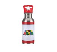 Paladone Bouteille Métal Super Mario avec Paille - Bouteille en Acier Inoxydable Officielle Nintendo, Cadeau Original pour Gamers Rétro, 450 ml (16 fl oz)