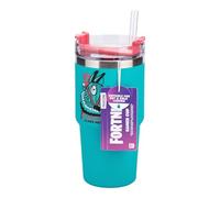 Paladone Fortnite Bouteille isotherme pour gamer avec paille Bleu 600 ml sous licence officielle pour boissons chaudes et froides, thé, café