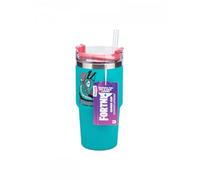 Paladone Fortnite Bouteille isotherme pour gamer avec paille Bleu 600 ml sous licence officielle pour boissons chaudes et froides, thé, café