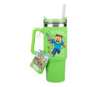 Paladone Gobelet isotherme et paille Minecraft Steve & Creeper verte, 900 ml, Tasse de voyage sous licence officielle Quencher avec poignée pour thé glacé ou café, Green