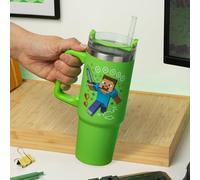 Paladone Gobelet isotherme et paille Minecraft Steve & Creeper 900 ml, poignée, verte