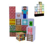 Paladone Lampe de chantier Minecraft - 16 blocs de lumière réglables et base d'herbe - Construisez votre propre niveau