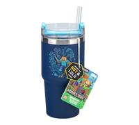 Paladone Minecraft Gobelet isotherme bleu 600 ml avec paille pour boissons chaudes et froides, thé, café, sous licence officielle