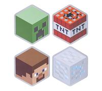 Paladone Sous-verres métal dos en liège Minecraft – Set 4 : Steve, Creeper, Diamant, TNT