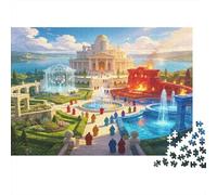 Palais à Dôme Blanc Jardin Puzzle 1000 Pièces Papier pour Adultes Paysage d’Architecture de Rêve Jeu de Puzzle 1000 Pièces Détente Décoration Cadeau 38x26cm/1000pcs