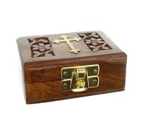 Palais du Rosaire Boîte à chapelet en bois avec croix en laiton 8cm - Boîte à chapelet - Culte Chrétien en Bois