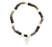 Palais du Rosaire Bracelet en bois, hématite et pierre avec croix - Bracelet dizainier - Culte Chrétien en Bois