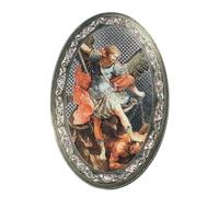 Palais du Rosaire Cadre ovale Saint Michel sur bois de 18x12cm - Boutique Chrétienne - Culte Chrétien en Bois
