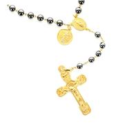 Palais du Rosaire Chapelet de Combat plaqué or avec grains en pierres d'hématite - Chapelet de Combat - Culte Chrétien en Pierres Hématite