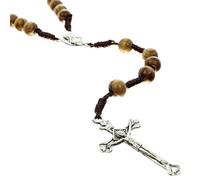 Palais du Rosaire Chapelet de la Vierge à l'enfant avec un coeur de Terre de Jérusalem - Chapelet corde - Culte Chrétien en Bois