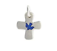 Palais du Rosaire Croix argentée avec colombe bleu incrustée de 16 mm - Médaille et croix métal - Culte Chrétien en Métal