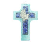 Palais du Rosaire Croix religieuse en verre illustrée d'une colombe 8x12cm - Croix religieuse - Culte Chrétien en