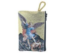 Palais du Rosaire Etui à Chapelet en fil doré 10x7 cm décoré de Saint Michel - Porte-monnaie - Culte Chrétien en Tissus