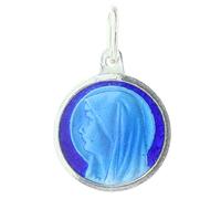 Palais du Rosaire Médaille Argent de la Vierge Marie émaillée bleue - Médaille et croix Argent - Culte Chrétien en Argent