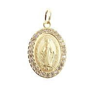 Palais du Rosaire Médaille Plaqué Or, Vierge Miraculeuse et contours strass 25mm - Médaille et croix Plaqué Or - Culte Chrétien en Plaqué Or
