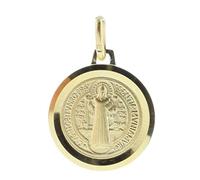 Palais du Rosaire Médaille ronde de Saint Benoit Plaqué Or 16mm - Médaille et croix Plaqué Or - Culte Chrétien en Plaqué Or