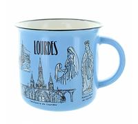 Palais du Rosaire Mug en céramique bleu décoré d'images de Lourdes - Vaisselle de Lourdes - Culte Chrétien en Céramique