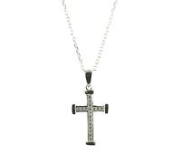 Palais du Rosaire Parure avec pendentif d'une croix en strass et une chaîne en argent - Collier en argent - Culte Chrétien en Argent