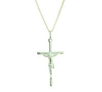 Palais du Rosaire Parure en Plaqué Or avec un pendentif croix avec Christ sur une chaîne de 50cm - Médaille et croix Plaqué Or - Culte Chrétien en Plaqué Or