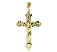 Palais du Rosaire Pendentif croix Plaqué Or Fleur de Lys 4cm - Médaille et croix Plaqué Or - Culte Chrétien en Plaqué Or