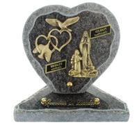 Palais du Rosaire Plaque Funéraire Cœur Granit avec Décoration de Lourdes - Article Funéraire - Culte Chrétien en Granit