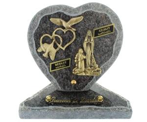 Palais du Rosaire Plaque Funéraire Cœur Granit avec Décoration de Lourdes - Article Funéraire - Culte Chrétien en Granit