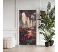 Palais Effet 3D Sticker Porte, Fleurs Sauvages Papier Autocollant Porte Mural Décoration, Ligne Métallique Stickers Muraux Amovible PVC 77x200 cm