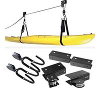 Palan de plafond de kayak, Monte-charge de garage pour kayak et canoë avec une corde durable, Support à poulie suspendu avec des crochets pour Paddle Board, Snowboard, Bicyclette - Capacité de 125 lb