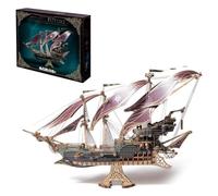 Palapozzy Puzzle 3D en bois Steampunk Pirate Ship Model Kit, fait à la main, ensemble d'ornements en bois, cadeaux créatifs de Noël et d'anniversaire pour adultes (violet)