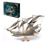 Palapozzy Puzzle 3D en bois Steampunk Pirate Ship Model Kit, fait à la main, ensemble d'ornements en bois, cadeaux créatifs de Noël et d'anniversaire pour adultes (vert)