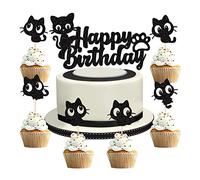 palasasa 25 Pièces Decoration Gateau Chat Cake Topper Chat Gâteau Toppers Chat Noir Paillettes Décorations Gâteau Chat pour fête d'anniversaire sur Le thème du Chat, fête d'anniversaire d'enfants