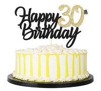 PALASASA Black Gold Glitter Happy Birthday cake topper - 30 Anniversary/Birthday Cake Topper Party Decoration (30th)