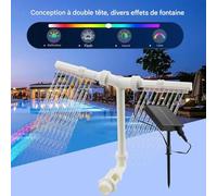 Palaufr Fontaine De Piscine - Arroseur Cascade À Distance - Fontaine Solaire À Double avec Éclairage LED Ajustable 7 Couleurs | pour Décoration De Jardin Extérieur, Étang Et Fête De