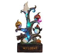 Palaufr Halloween Pumpkin Ghost Tree, Light Up Halloween Statue Welcome Tree, Haunted Hollow Resin Craft Ornement, avec Lumière LED pour La Cheminée De La Fenêtre