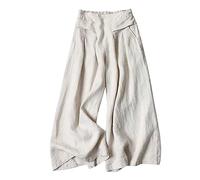Palazzo Culotte Pantalon pour femme, jupe-short évasée en lin, taille haute, infroissable, pour voyage et centres de villégiature, beige, L