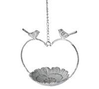 PALAZZO INT Décoration en métal - Bain d'oiseaux « Jardin d'herbes » - Volière en forme de cœur à suspendre en fer patiné avec figurines d'oiseaux et fleurs - 45 cm de hauteur avec chaîne - 20 x 15 cm