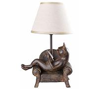 PALAZZO INT Lampe de table Cat Villa Wilhelmina - Figurine de chat avec lunettes de lecture comme base lampe | style rustique lampe de table avec abat-jour en tissu | culot E14 | hauteur