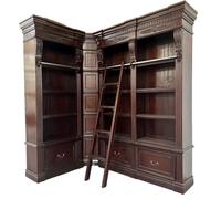 PALAZZO INT Manor House Mar403 Étagère d'angle XXL en acajou massif de style antique anglais avec échelle de bibliothèque, tiroirs profonds et sculptures, 240 cm H x 215 cm l