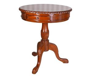 PALAZZO INT Table à thé ronde « Manor House » en acajou | Table d'appoint antique avec 2 tiroirs | Table à thé classique de style maison de campagne | Meuble de style artisanal Ø 60 cm Hauteur 71 cm