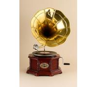 PALAZZO INT Trichtergrammophon His Masters Voice Tischgrammophon Gramophone Plaqué Antique Métal Vintage Turntable 'Villa Fitzgerald' 78 RPM Numérique Tourne-disque