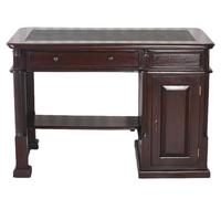 PALAZZO INT Villa Hemingway Table de bureau anglaise en acajou massif avec insert en cuir synthétique, 2 tiroirs et porte, 120 × 60 × 82 cm, style colonial 19 ans (clair)