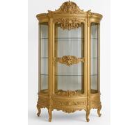 PALAZZO INT Vitrine de luxe Marie Antoinette - Vitrine baroque dorée avec façade en verre et panneau arrière miroir, 4 étagères et tiroir (48 × 35 × 20 cm), 200 × 120 × 45 cm