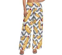 Palazzo Pantalon ample confortable pour femme, imprimé hot dog, gris ondulé, décontracté, Style 30, Taille S