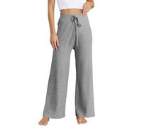 Palazzo Pantalon de loisirs pour femme - Taille haute - Ample - Jambes larges - Tricoté - Couleur unie - Stretch - Doux - Confortable - Pantalon de yoga - Maison - Taille élastique - Pantalon