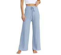 Palazzo Pantalon de loisirs pour femme - Taille haute - Ample - Jambes larges - Tricoté - Couleur unie - Stretch - Doux - Confortable - Pantalon de yoga à la maison - Taille élastique - Pantalon