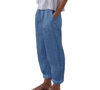 Palazzo Pantalon d'été pour femme en coton et lin Pantalon d'été 7/8 décontracté avec poches Pantalon de jogging Pantalon de sport Pantalon de loisirs Pantalon doux Noir Jambes larges pour les