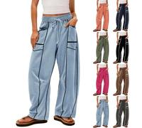 Palazzo Pantalon pour femme grande taille, pantalon à jambes larges, taille élastique, cordon de serrage, pantalon d'été, pantalon ample décontracté avec poches latérales, rose vif, L