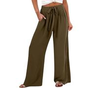 Palazzo Pantalon pour femme Grande taille, pantalon ample à jambe large - Pantalon de sortie de couleur pure - Pantalon de marche tendance avec nœud papillon - Pantalon de marche confortable et doux