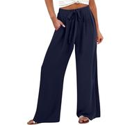 Palazzo Pantalon pour femme Grande taille, pantalon ample à jambe large - Pantalon de sortie de couleur pure - Pantalon de marche tendance avec nœud papillon - Pantalon de marche confortable et doux