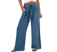 Palazzo Pantalon pour femme Grande taille, pantalon ample à jambe large - Pantalon de sortie de couleur pure - Pantalon de marche tendance avec nœud papillon - Pantalon de marche confortable et doux